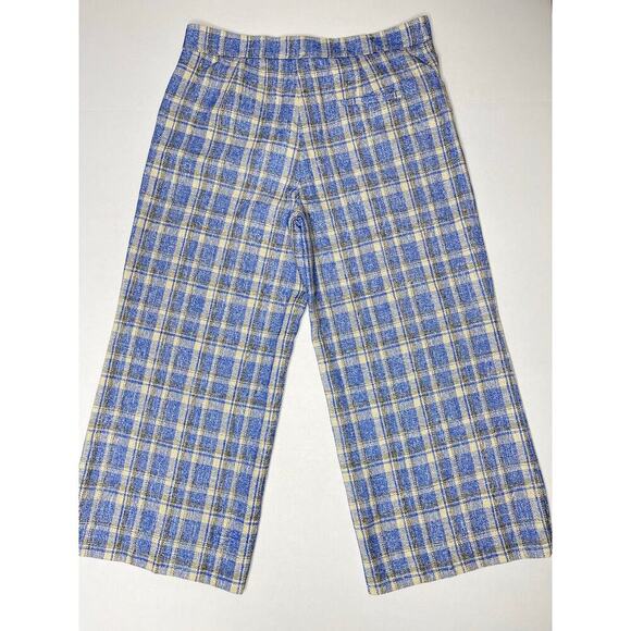 Zara Wide Leg Plaid Trouser Womens size XL New Blue Cream Black - Picture 3 of 8